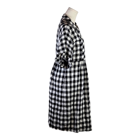 Downeast Gingham Midi Dress Black White Button Front Ruffle Sleeves M - Picture 4 of 9